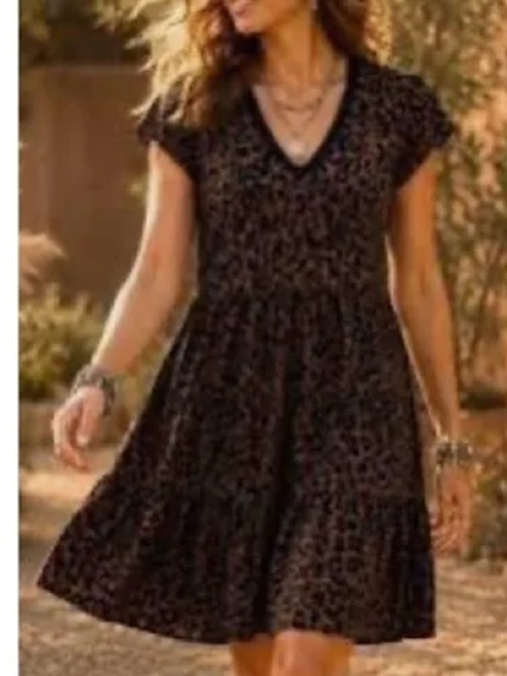 Johnny Was Black Leopard Print V-Neck Mini Dress